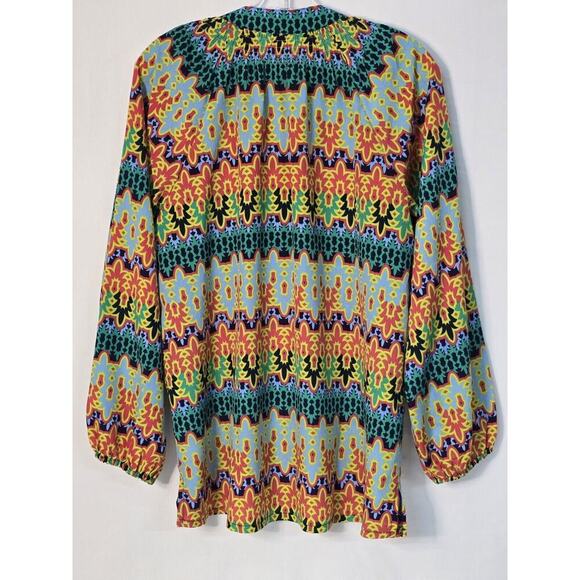 Tracy Negoshian Multicolor Split Neck Long Sleeve Aztec Pattern Banded Cuff Top - Picture 6 of 6